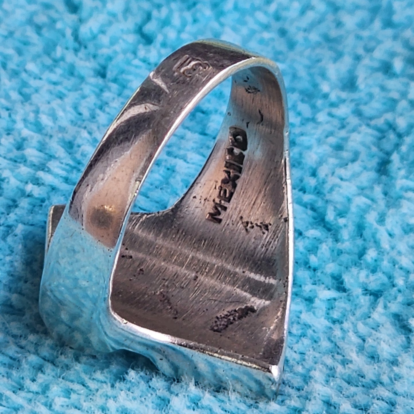 Mexico Sterling silver inlay onyx lapis malachite ring size 8 5