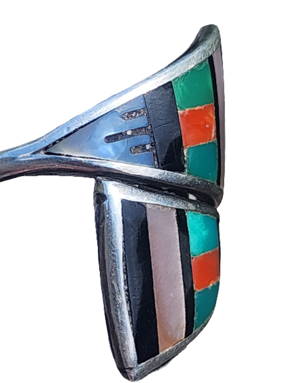 Native American Sterling Silver Zuni inlay stones ring size 6