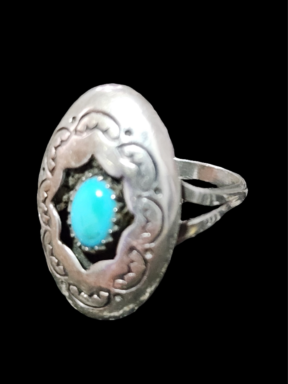 Vintage native american sterling silver sleeping beauty turquoise shadow box Navajo ring size 6