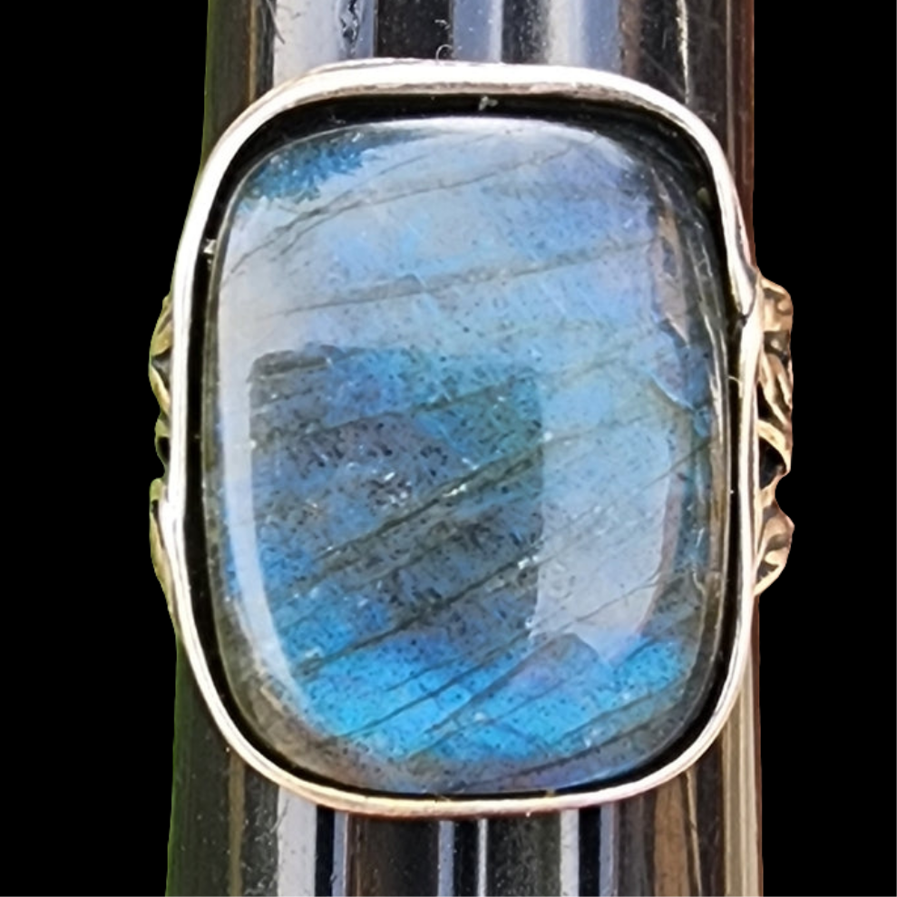 Signed PZ Israel Is sterling silver Labradorite ring size 9 designer jewelry