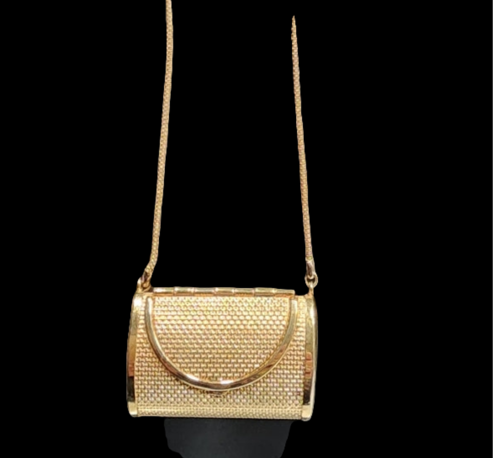 Purse pendant change locket necklace long chain gold tone fashion jewelry golden