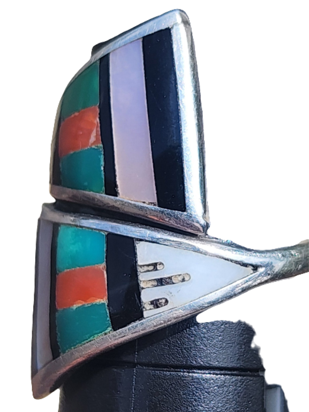 Native American Sterling Silver Zuni inlay stones ring size 6