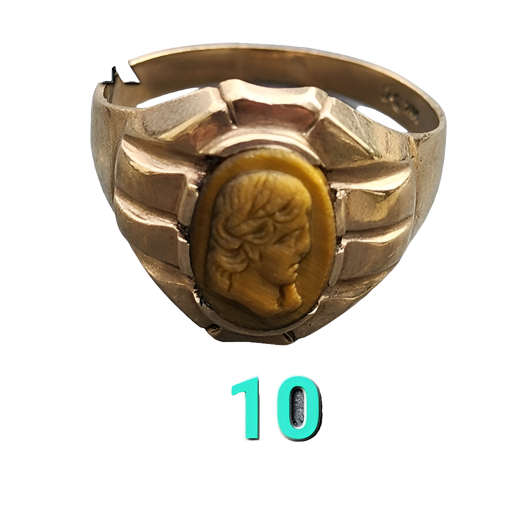 Antique 10K karat yellow gold carved Cameo ring size 10.75 unisex fine Jewelry