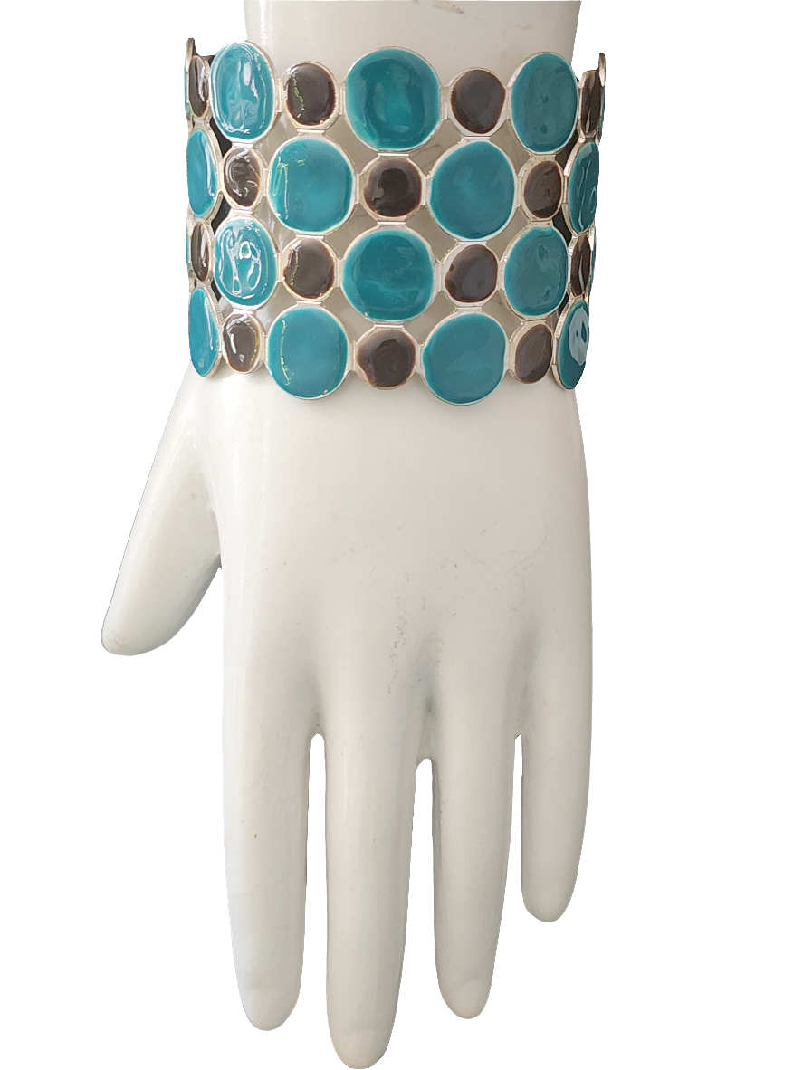 Chunky Blue & Black Enamel cuff Bracelet retro Mid-century style