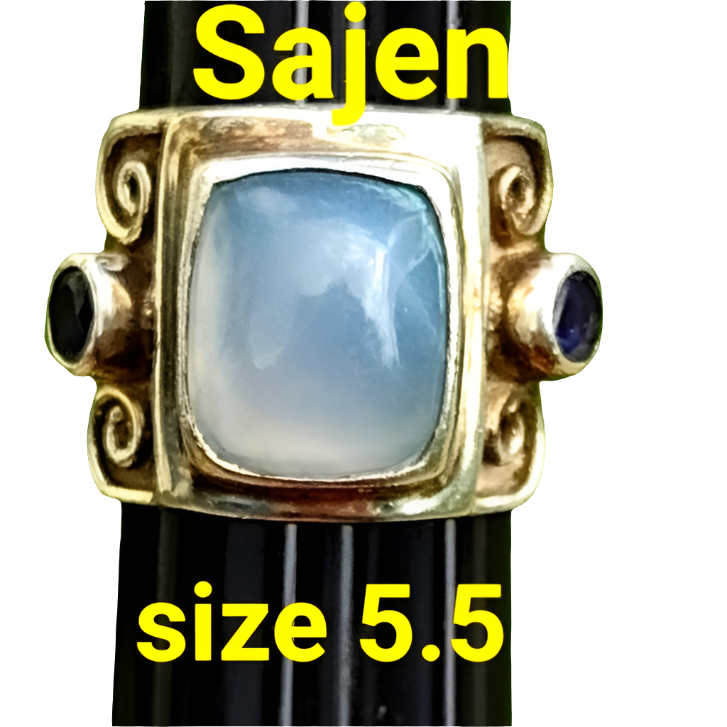 Sterling silver signed Sajen moonstone & amethyst ring size 5.5