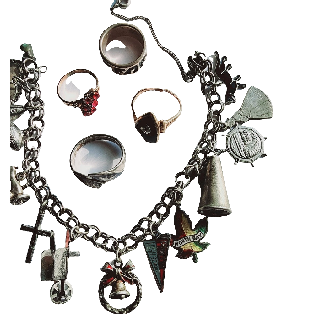 Lot of silver and gold jewelry charms charm bracelets rings wear or scrap