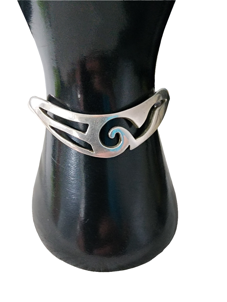 Sterling Silver Taxco Mexico cuff bracelet with wave design signed JAB