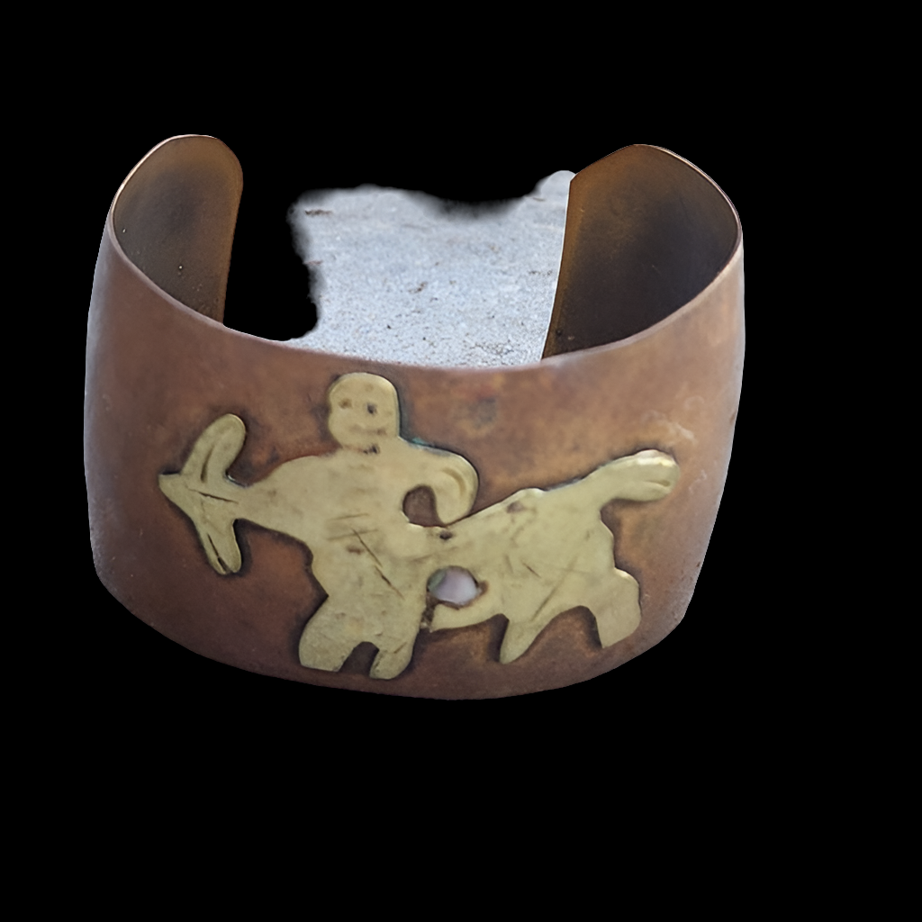 Vintage Copper Brass mop Mexican handmade cuff bracelet