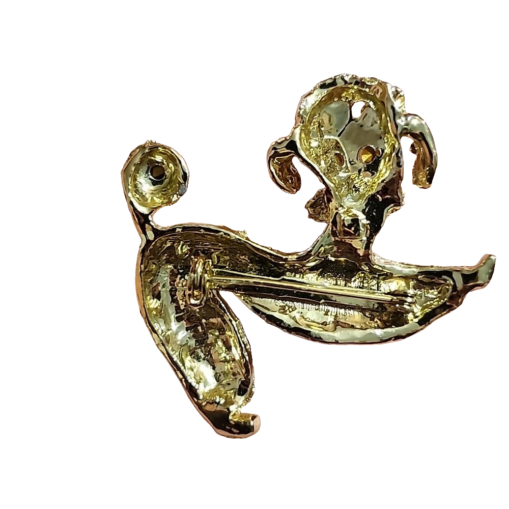Vintage poodle puppy dog brooch scarf pin costume fashion jewelry gold tone