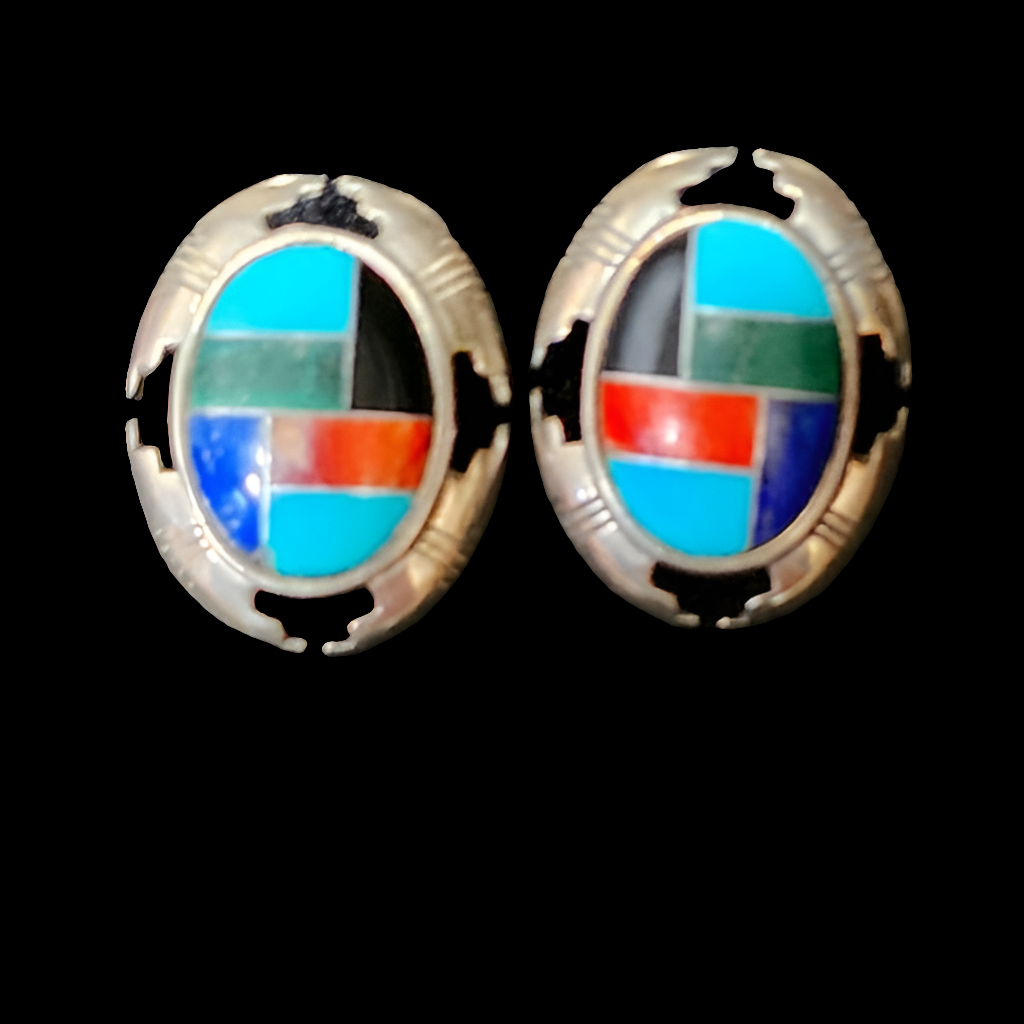 Carolyn Pollack Relios Native American earrings multi stone inlay sterling 925
