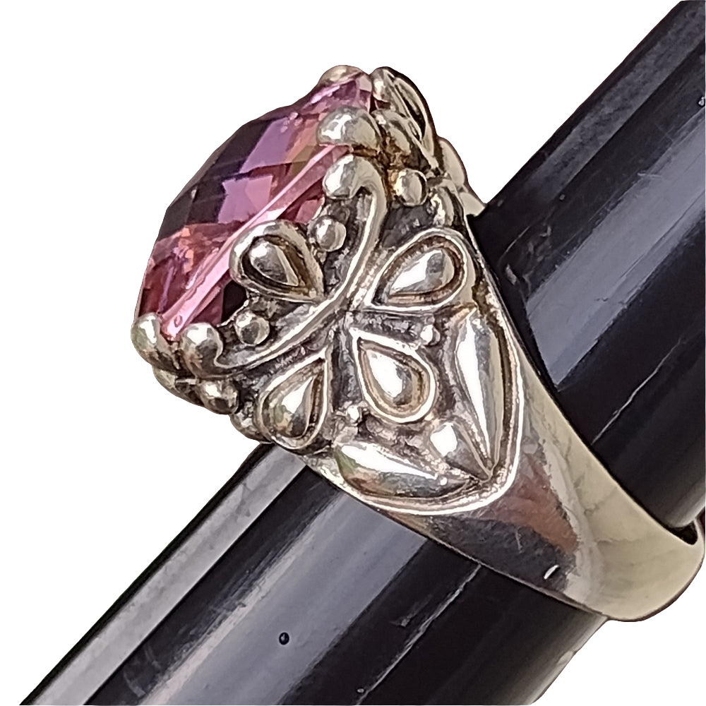 Sterling silver ring ornate with pink stone size 6.5