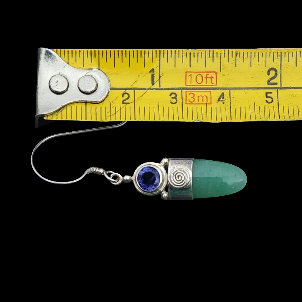 Sterling silver Sajen green jade cabachon amethyst drop dangle earrings jewelry