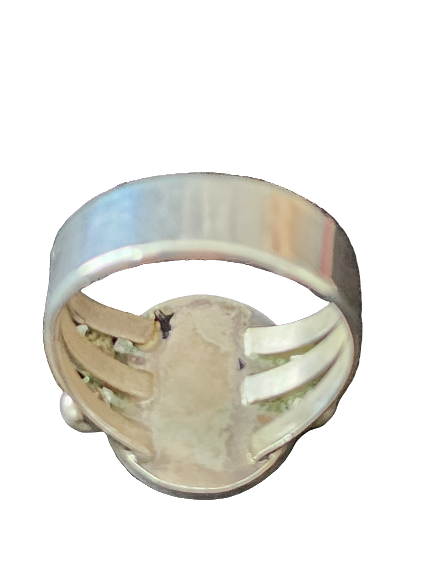 Sterling Silver Native American Coral & Turquoise Ring size 12.5