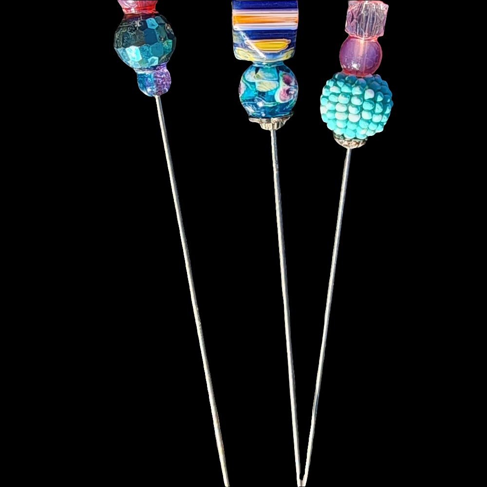 Hatpins Hat pins lot bundle 3 ooak art glass beads vintage jewelry mixed media