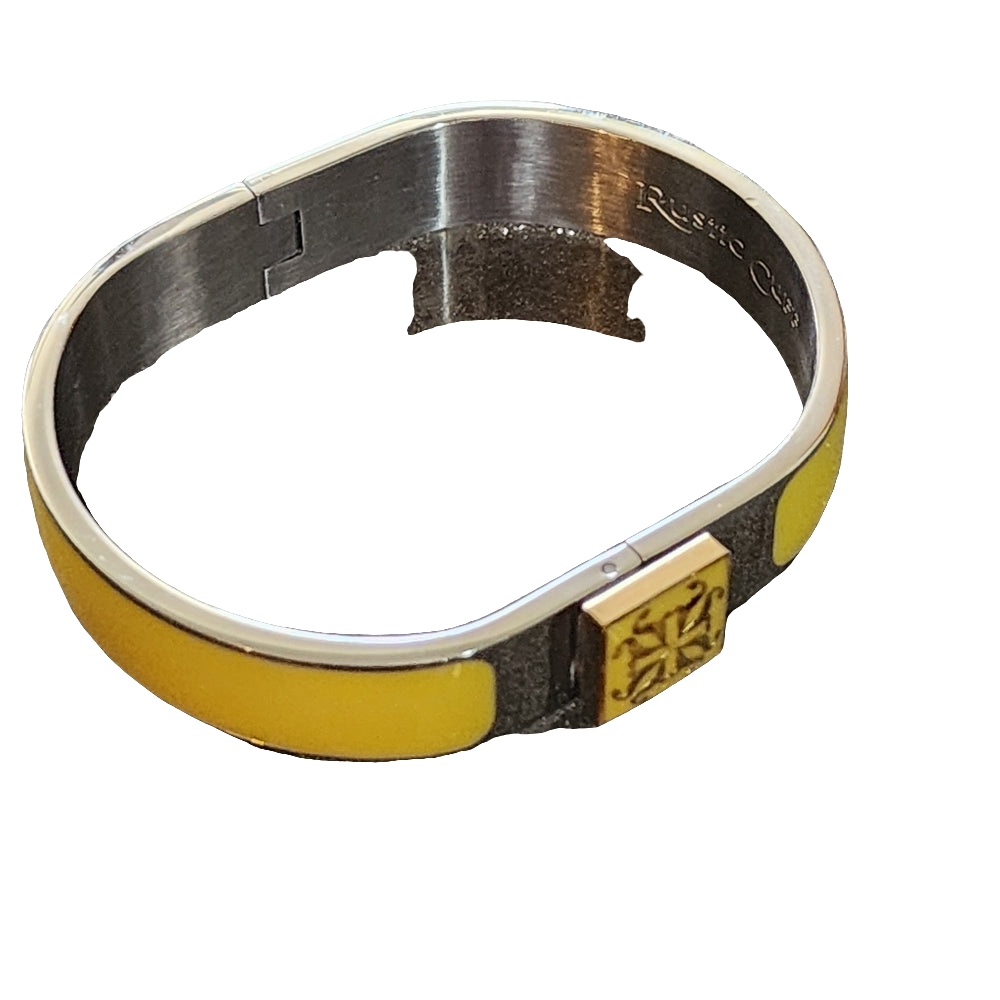 Rustic Cuff yellow enamel bracelet fashion costume jewelry