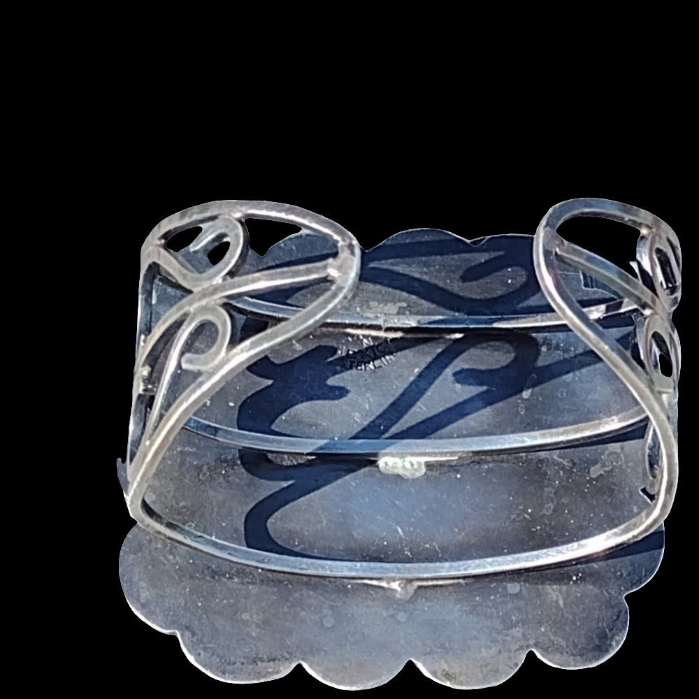 Vintage sterling silver Mexican cuff bracelet green Aztec face jewelry Mexico