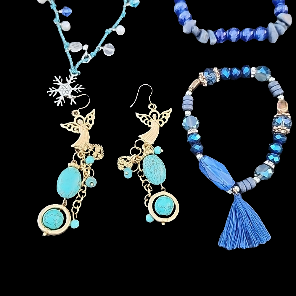 Bundle lot Turquoise Blue colors mixed media bracelets Necklaces Angel earrings