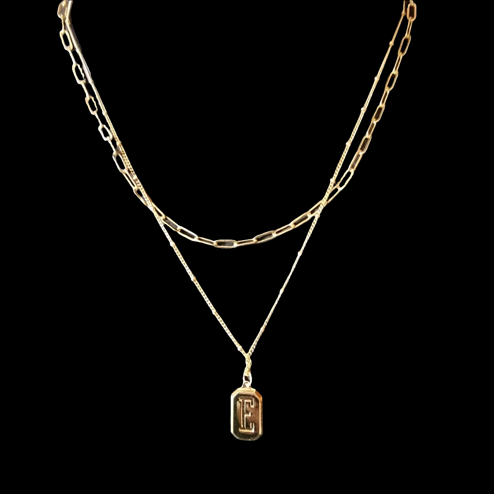 Fashion monogrammed Letter E initial gold tone layer necklace made with love