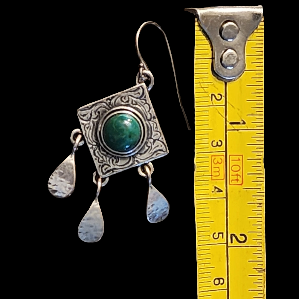 Sterling silver drop dangle fish hook earrings green stone Fine Jewelry PZ Israel
