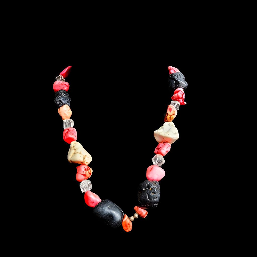 Big chunky semi Precious gemstones pink black white stones