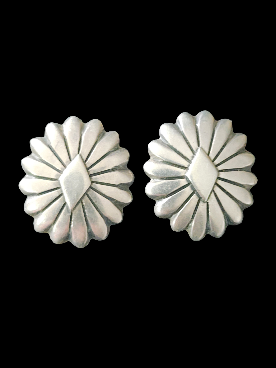 Navajo Native American sterling silver Concho ring size 7 & clip on earring set by Rocking Horse Ranch