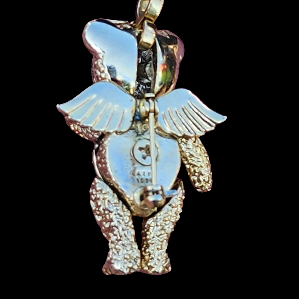 Batya vintage articulated teddy bear gold tone pendant brooch scarf pin jewelry