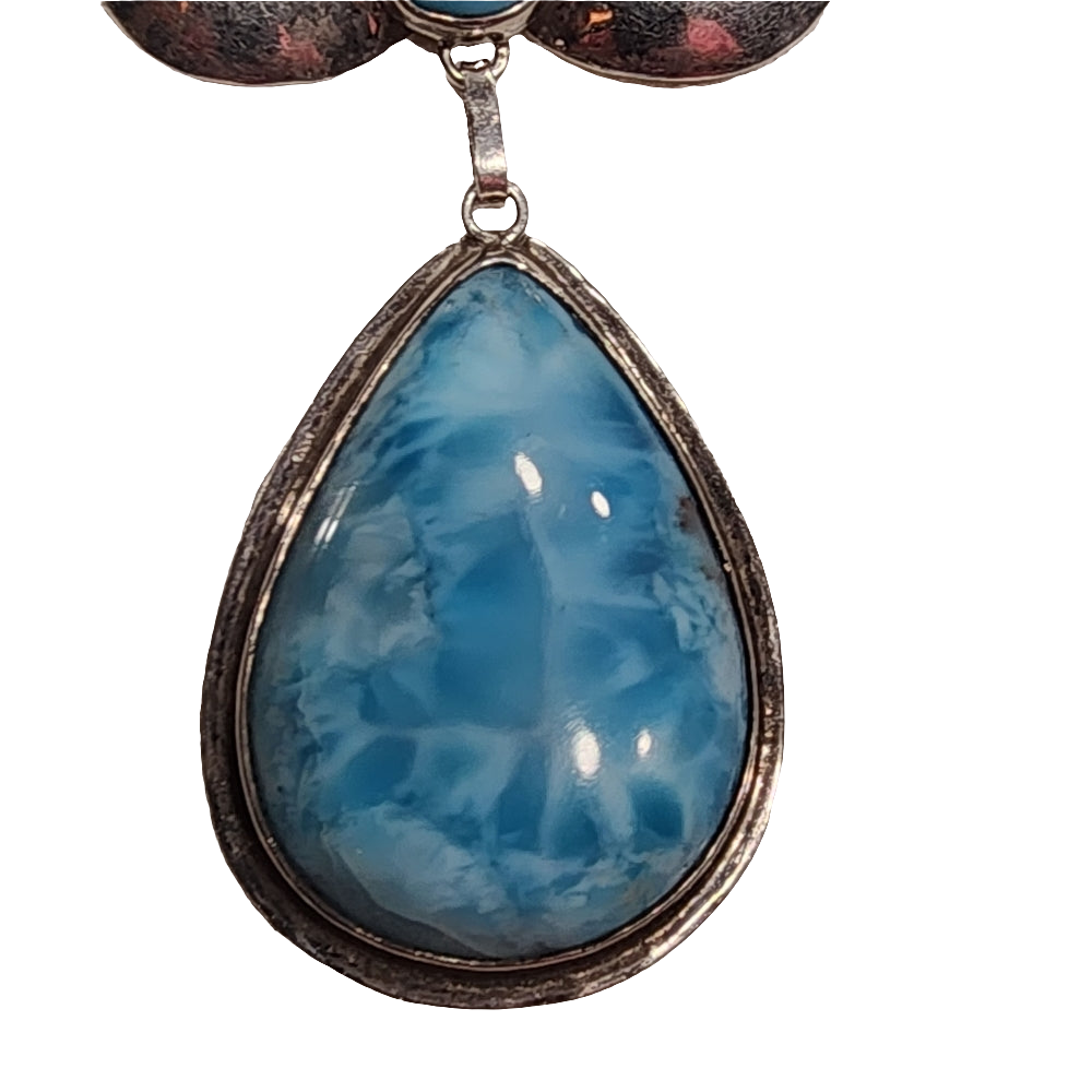 One of a Kind handmade sterling silver large Larimar necklace