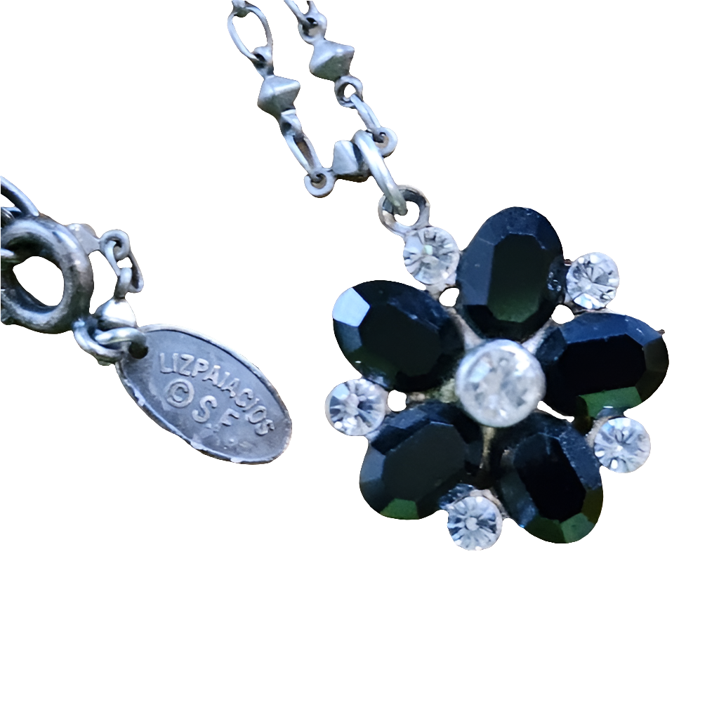 Liz Paiacios designer rhinestone chocker necklace fashion costume jewelry black