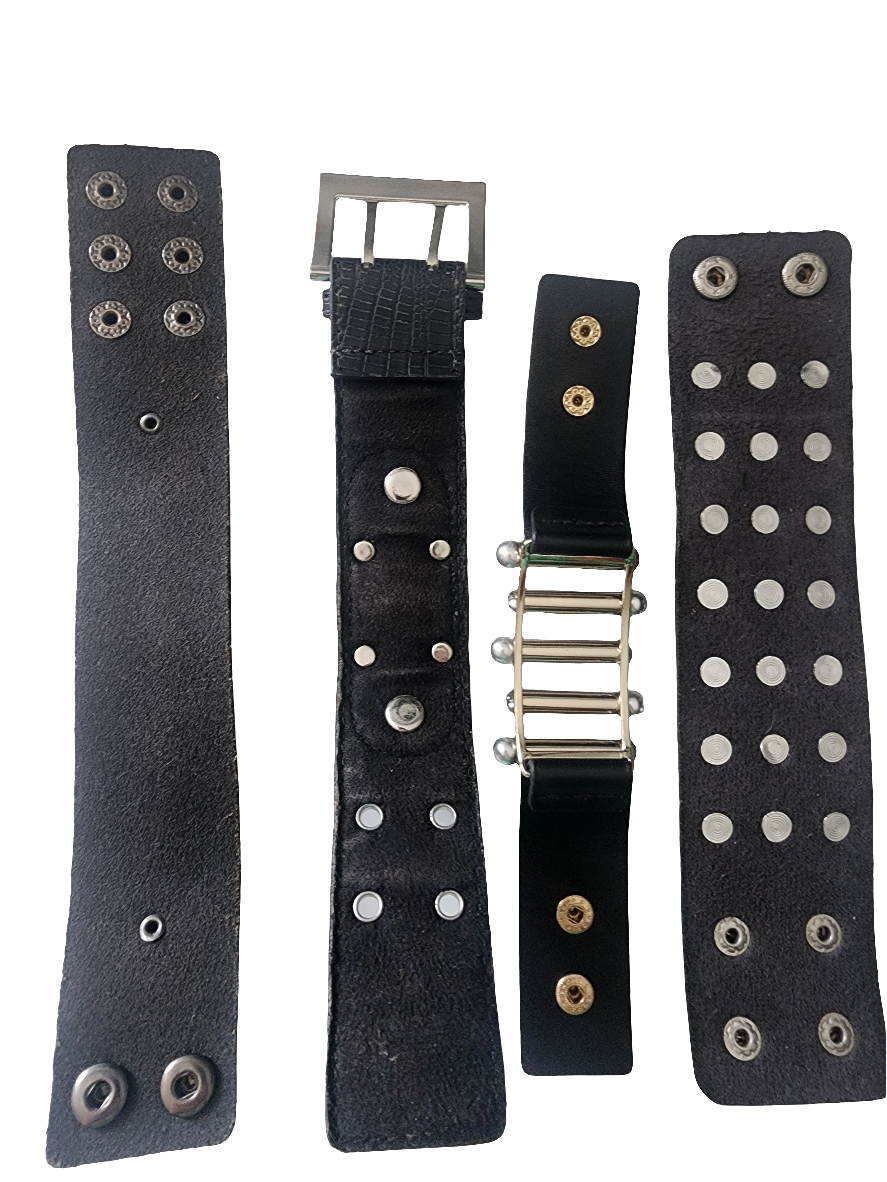 Lot of 4 black leather type snap bracelets unisex