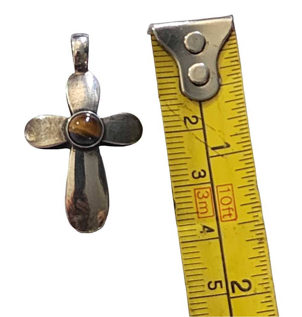 sterling silver cross made in Israel with tiger eye stone