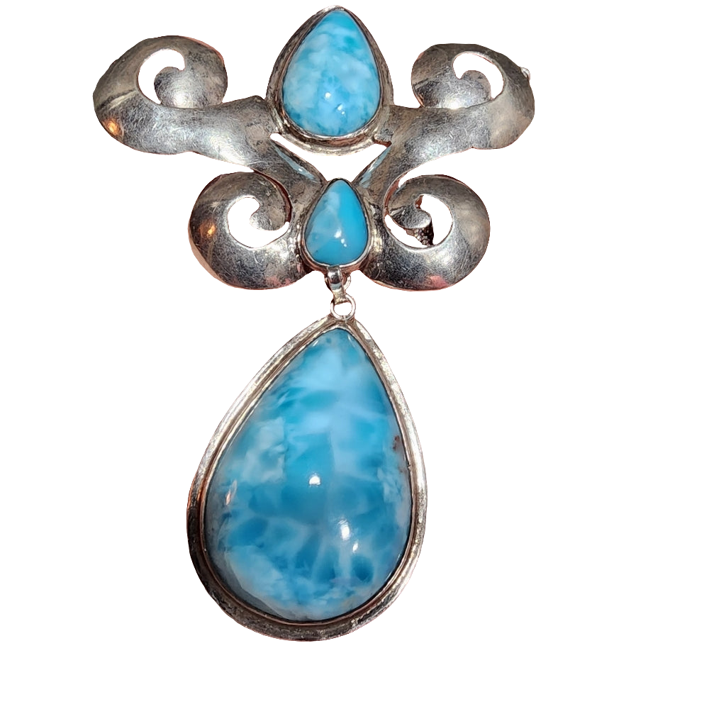One of a Kind handmade sterling silver large Larimar necklace