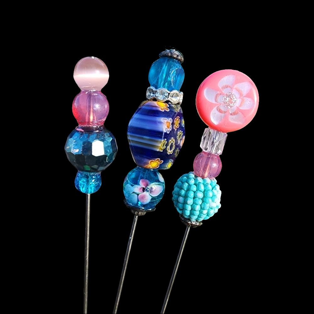 Hatpins Hat pins lot bundle 3 ooak art glass beads vintage jewelry mixed media