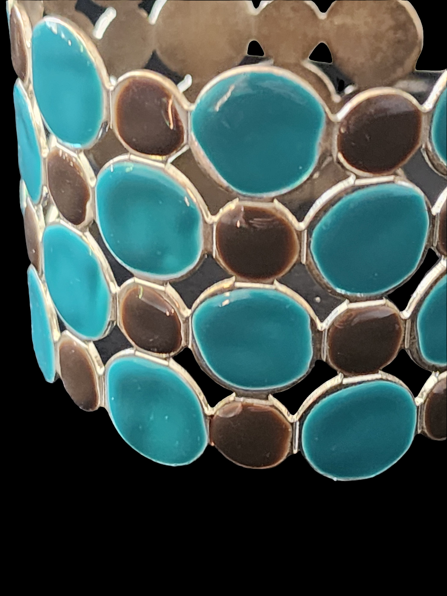 Chunky Blue & Black Enamel cuff Bracelet retro Mid-century style