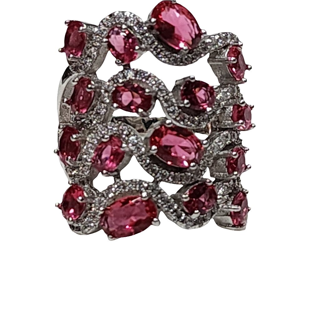 Sterling silver ring with pink and white stones size 6.5