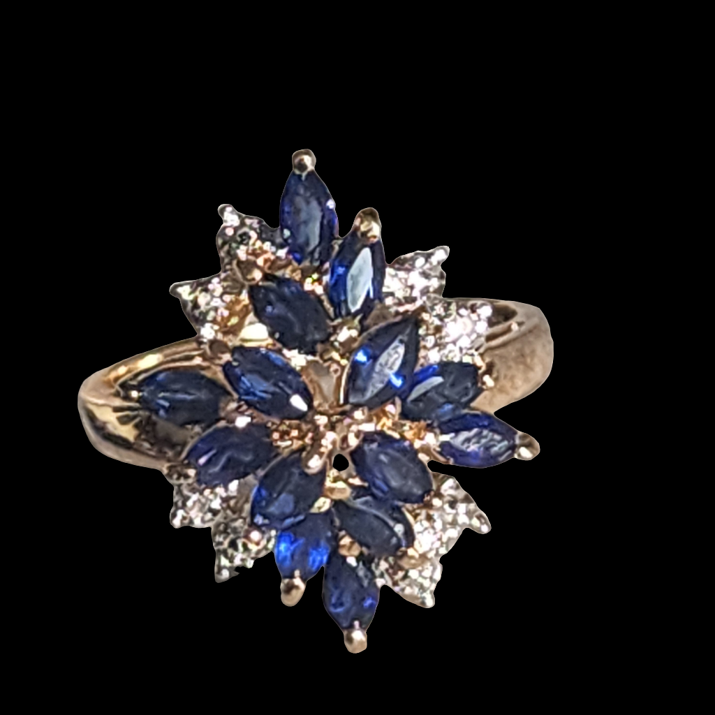Ross Simons Sterling Silver Midnight blue Sapphire & Diamond ring size 10