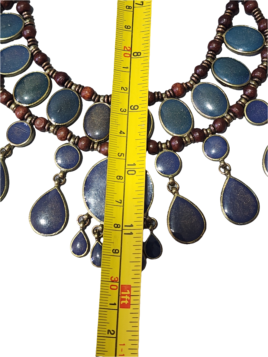 Chunky copper enamel necklace blue tones fashion jewelry