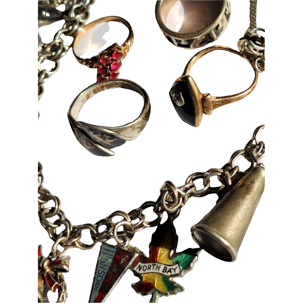 Lot of silver and gold jewelry charms charm bracelets rings wear or scrap