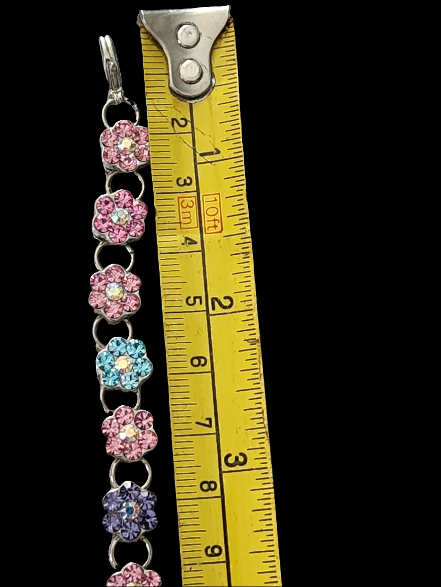 Rhinestone flower floral bracelet with pink blue