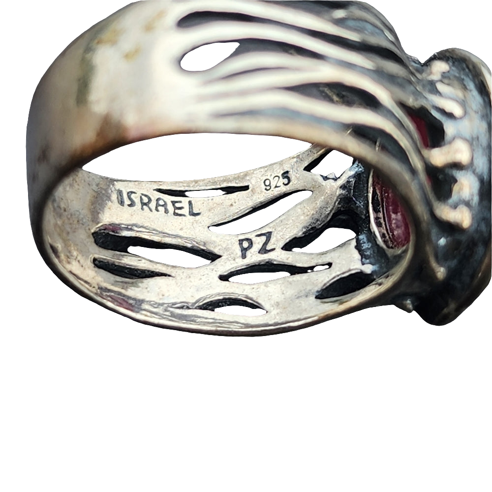 PZ israel Sterling silver red Garnet layered ring size 9.5. fine jewe…