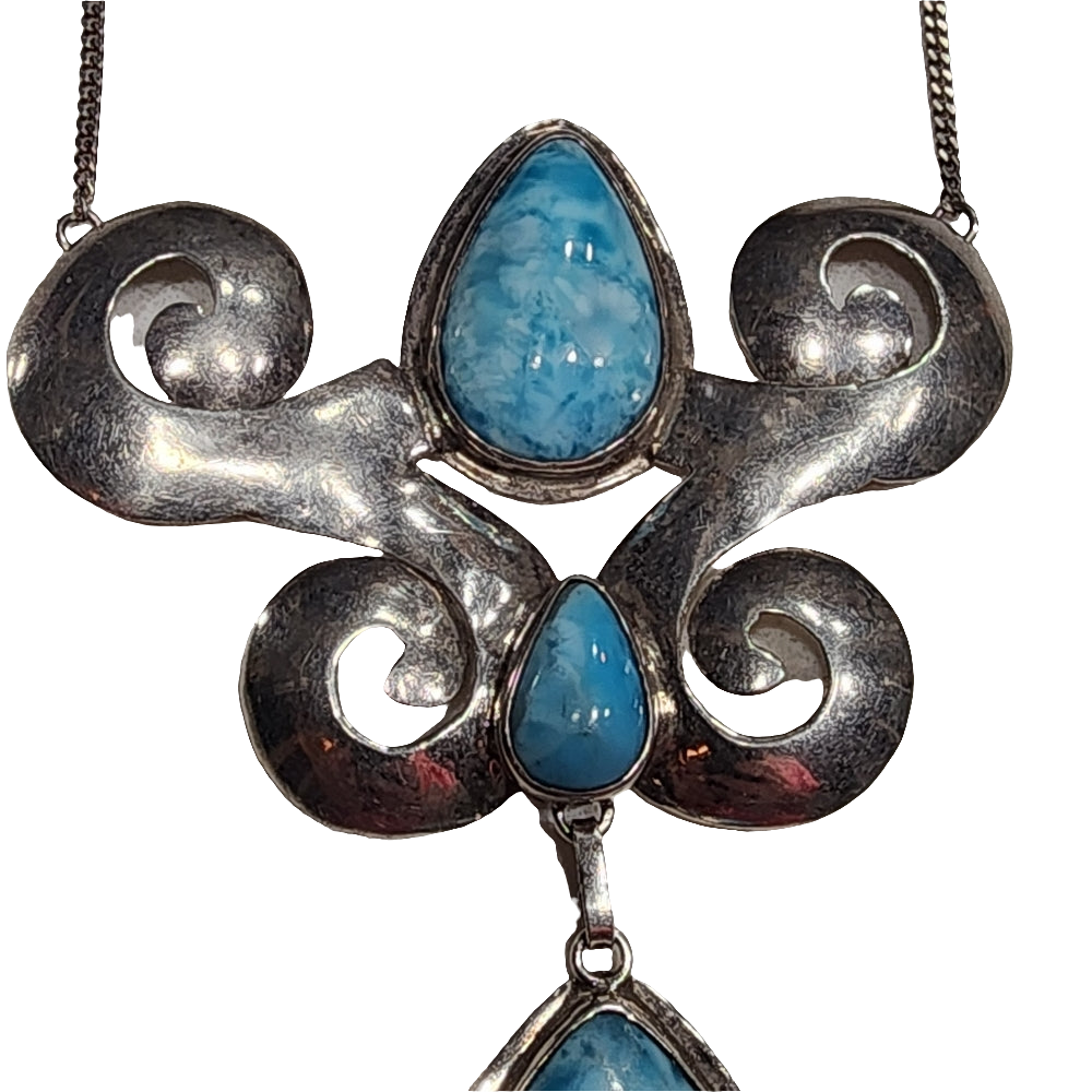 One of a Kind handmade sterling silver large Larimar necklace