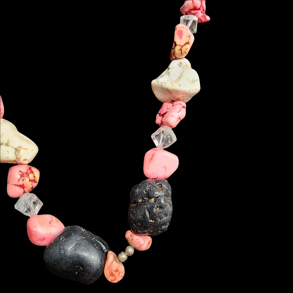 Big chunky semi Precious gemstones pink black white stones