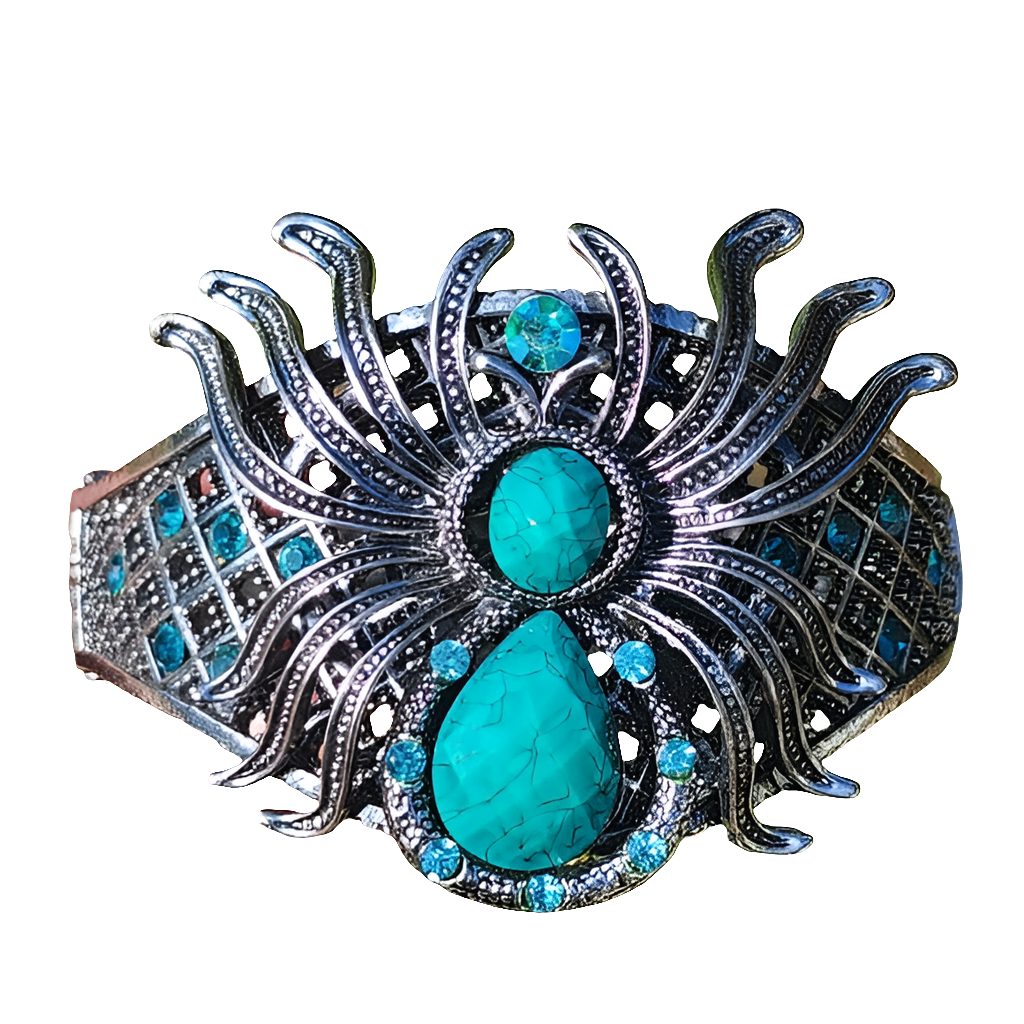 Rhinestone spider hinged bracelet costume fashion jewelry Halloween silver tone