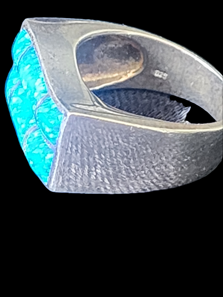 Sterling Silver blue fire opal ring size 7.5