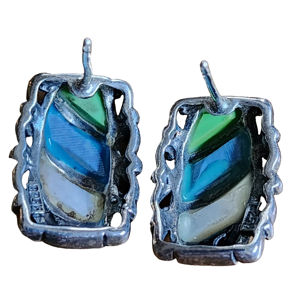 Sterling silver multi gemstone inlay post earrings southwestern jewelry