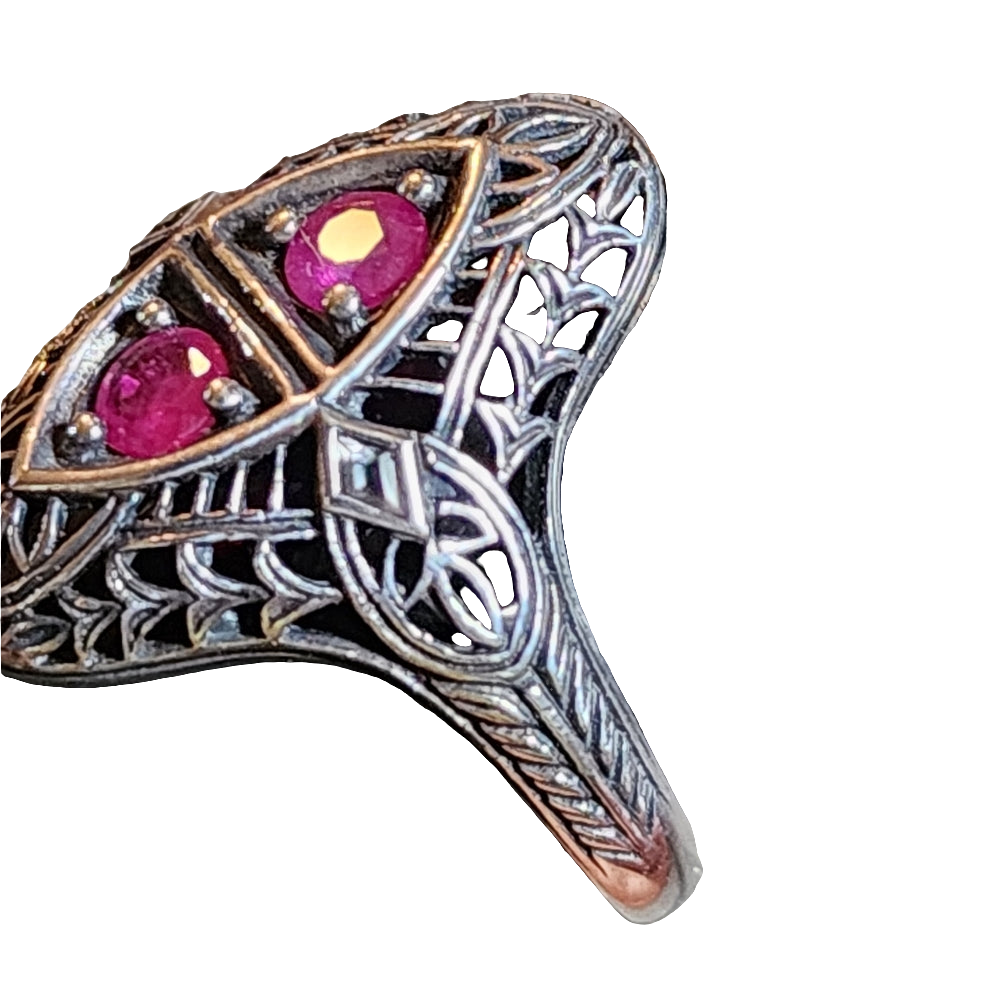 Antique filigree Sterling silver Garnet ring art deco missing 1 diamond jewelry
