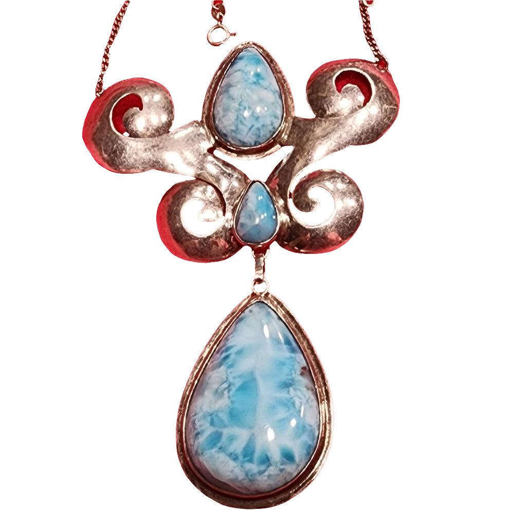 One of a Kind handmade sterling silver large Larimar necklace