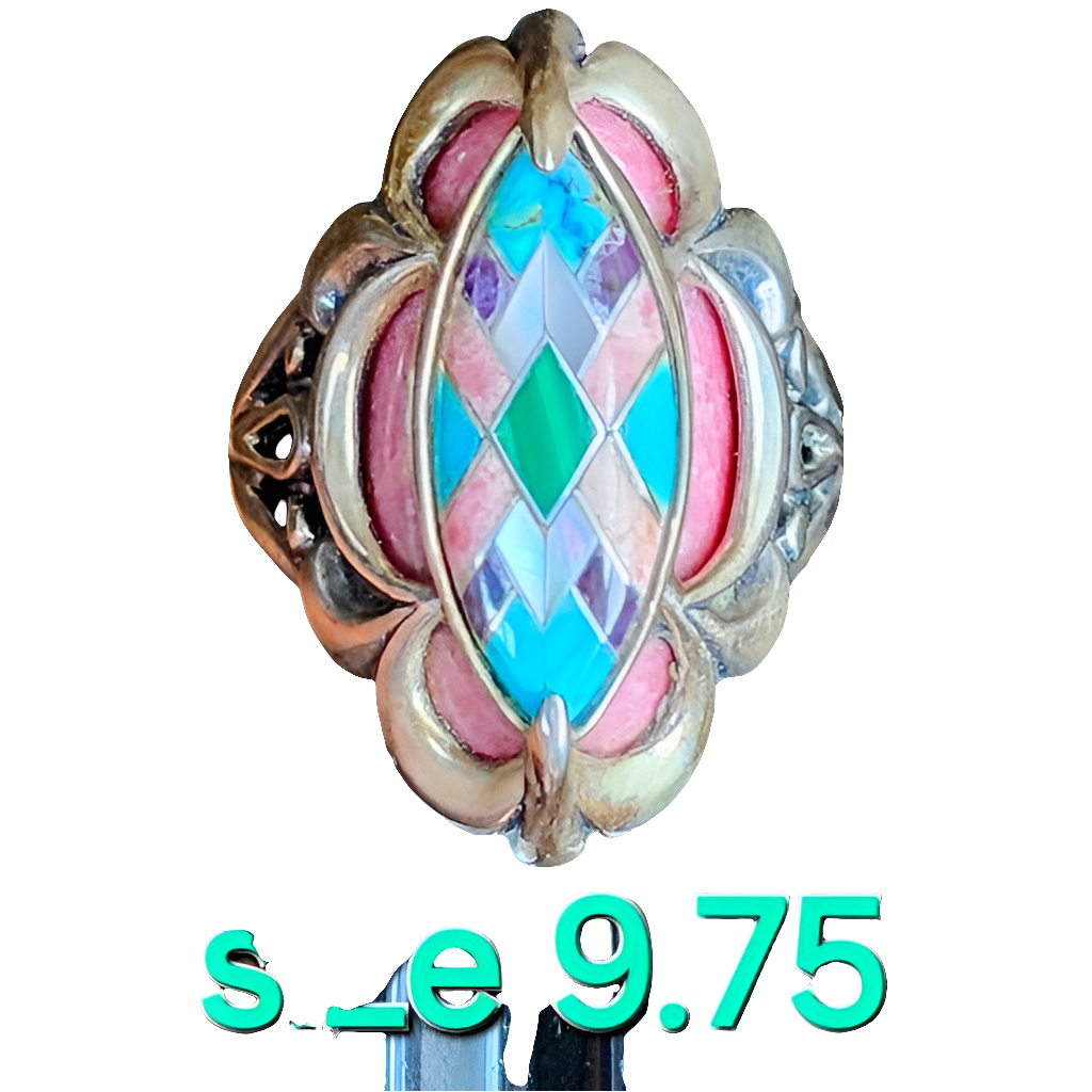 Carolyn Pollack Relios Sterling silver ring SZ 9.75 inlay turquoise pink jewelry