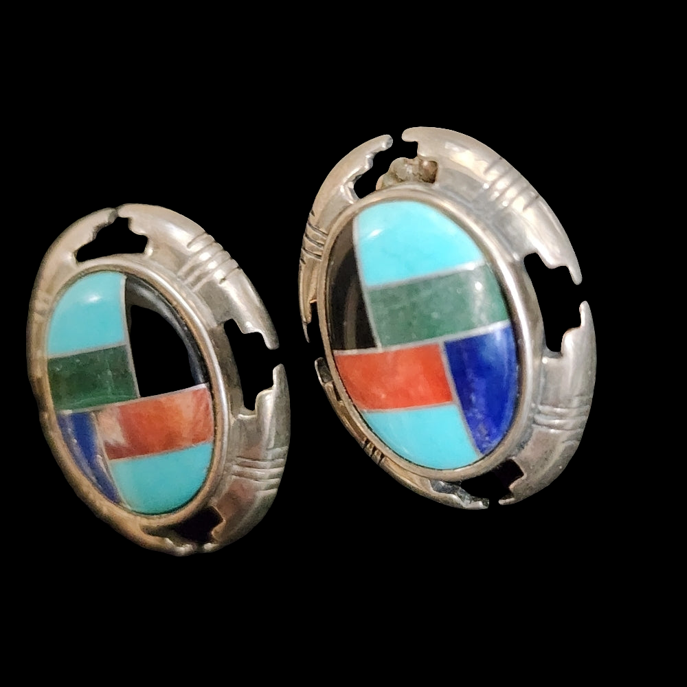 Carolyn Pollack Relios Native American earrings multi stone inlay sterling 925