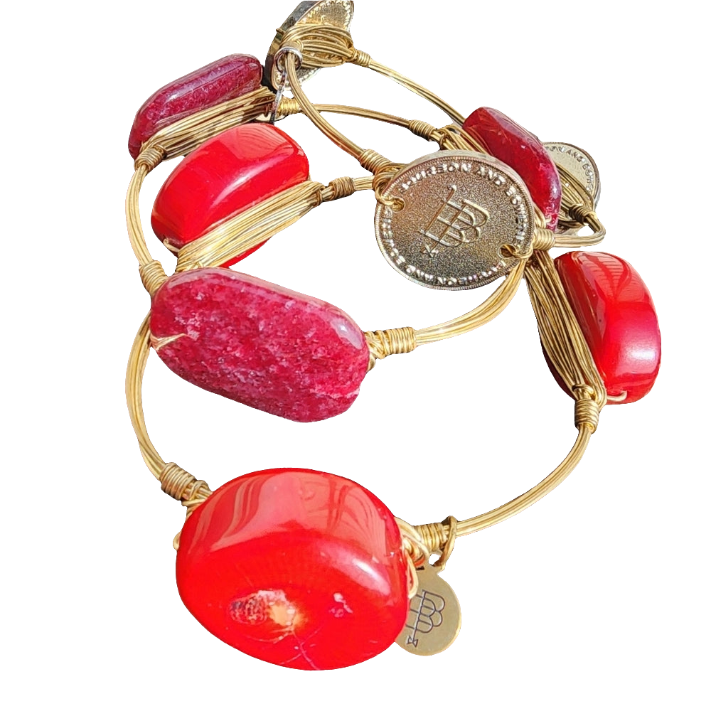 Bourbon and bowties jewelry lot 3 bracelets red agate Gold tone maroon stones