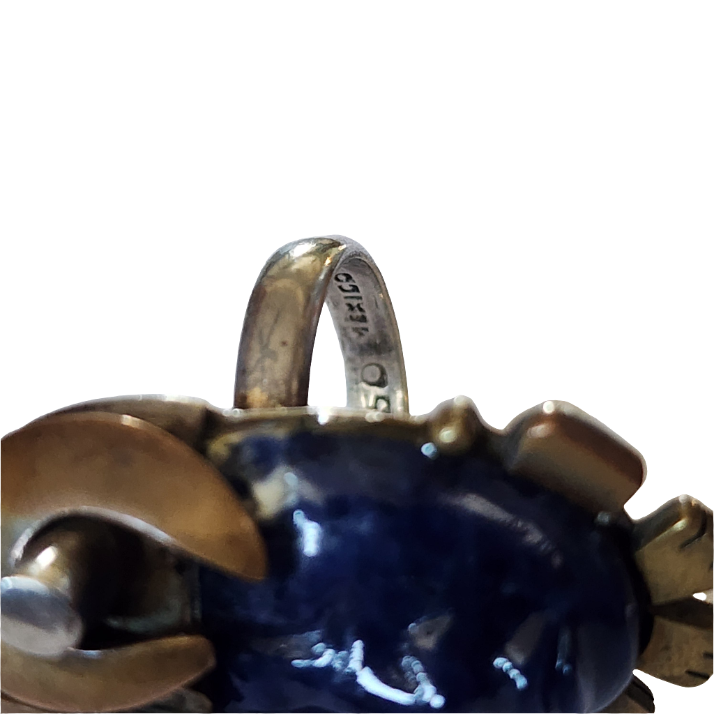 950 Silver carved face lapis ring size 7.5
